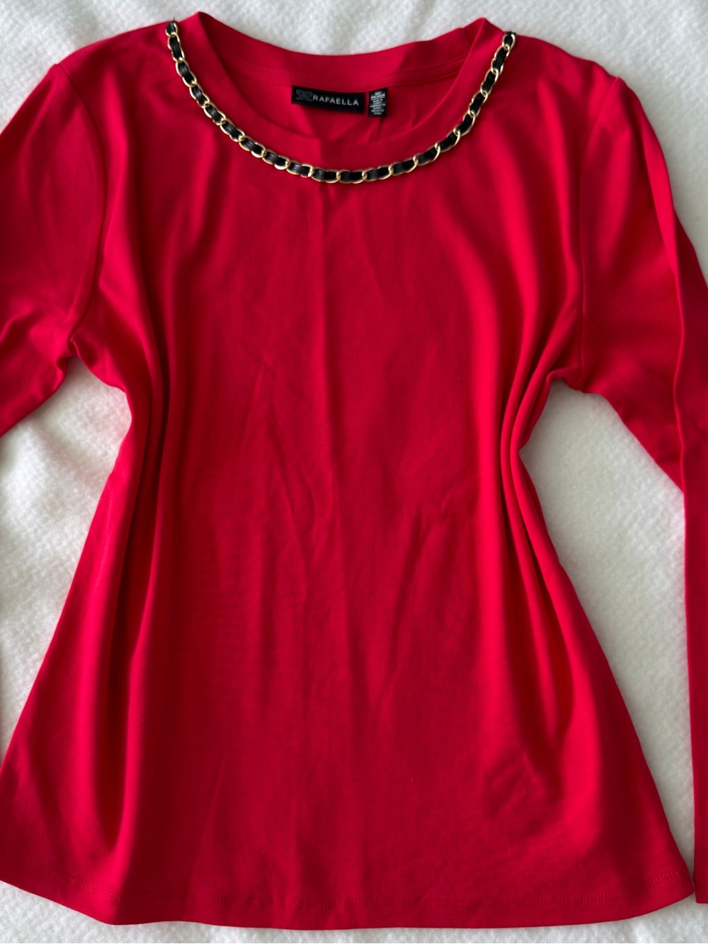 Rafaella Bright Red Long Sleeve Top with Chain Trim